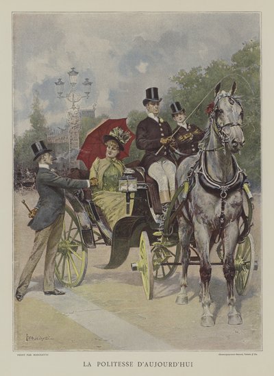 Dagens høflighet (farge litho) av Ludovico (after) Marchetti