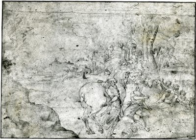 Erminia and the Shepherds, ca. 1600 (penn og blekk på papir) av Ludovico Carracci