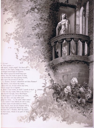 Juliet, ah meg!. Romeo hun snakker. , illustrasjon fra Romeo og Julie, av Ludovico Marchetti
