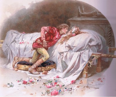 Medikamentene dine er raske. Så med et kyss dør jeg., illustrasjon fra Romeo og Julie, av Ludovico Marchetti