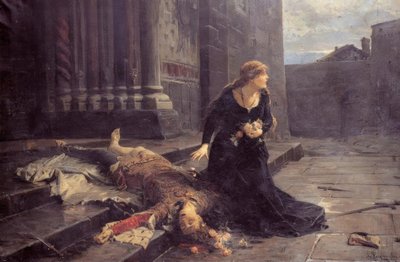 Gianmaria Viscontis død foran kirken s.Gottardo i Milano av Ludovico Pogliaghi