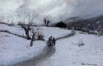 Mann med hest og slede av Ludvig Skramstad
