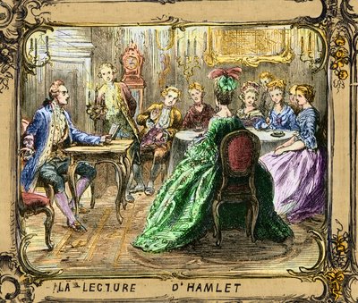 La lecture de Hamlet (Shakespeare) - Lesing av Hamlet - Johann Wolfgang von Goethe i Strasbourg 1770 - gravering etter Ludwig Pietsch (1824-1911) av Ludwig (after) Pietsch