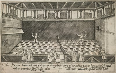Et slag ekte tennis, ca. 1600 (gravering) av Ludwig Ditzinger
