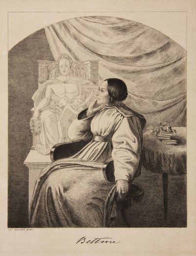 Portrett av forfatteren Bettine von Arnim 1785-1859, født Brentano, 1838. av Ludwig Emil Grimm