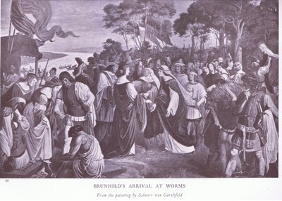 Brunhilds ankomst til Worms, 1920-tallet av Ludwig Ferdinand Schnorr von Carolsfeld