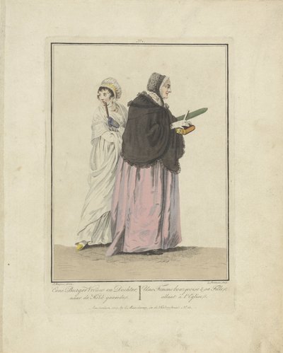 Mor og datter på vei til kirken En borgers hustru og datter; gå i kirken / Une Femme bourgeoise & sa Fille, allant à l