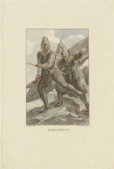 Flykter fra inuitter Esquimoos (tittel på objekt) av Ludwig Gottlieb Portman