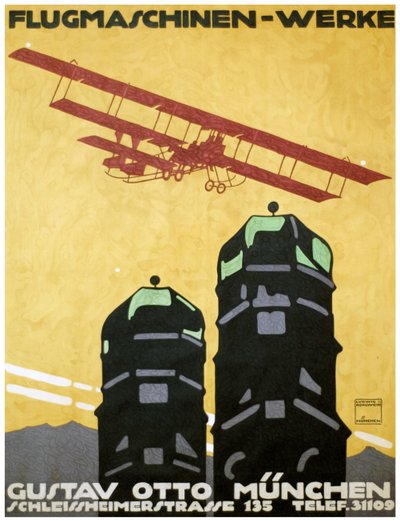 Flyvende maskiner - verk, plakater. 1912 (litografi) av Ludwig Hohlwein