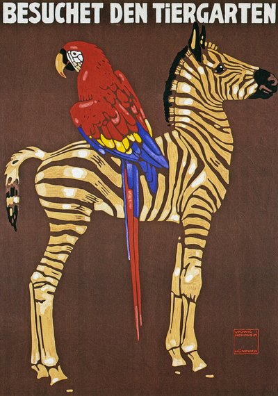 Plakat som reklamerer for Hellabrunn Zoo i München av Ludwig Hohlwein