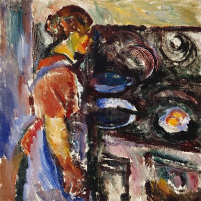 Jenta på kjøkkenet; Pike I Kjokken, 1921 av Ludvik Peter Karsten
