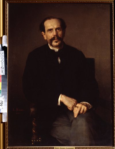 ""Portrett av en mann"" Han er kledd i en svart dress, en ridderskap på fingeren. Maleri av Ludwig Knaus (1829-1910) Ivan Kramskoy (eller Kramskoi) kunstmuseum i Voronezh (Voronezh), Russland. av Ludwig Knaus