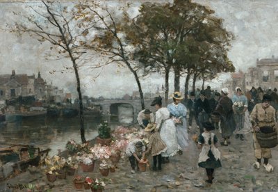 Blomstermarked ved kanalen av Ludwig Munthe
