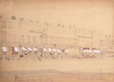Demidov-hotellet ved Nevsky Prospekt i St. Petersburg, midten av 1800-tallet av Ludwig Premazzi