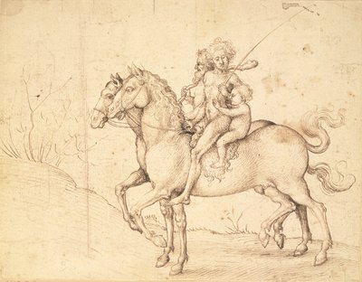 Savages on Horseback (penn og brunt blekk) av Ludwig Schongauer