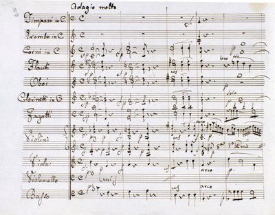 Notersiden til Symphony n. 1 i C-dur av den tyske komponisten Ludwig van Beethoven (1770-1827) (1799-1800) Milan Biblioteca del Conservatorio av Ludwig van Beethoven
