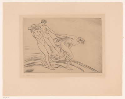To kvinner kidnapper en mann av Ludwig von Hofmann (signed by artist)
