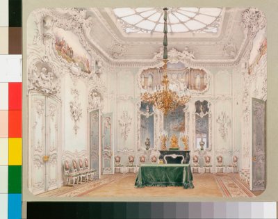 Interiør i vinterpalasset (Palais d'hiver a Saint Petersbourg) - Den grønne spisesalen - Akvarell på papir av Luigi Premazzi (1814-1891) av Luigi Premazzi