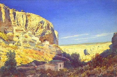 The Monastery of the Assumption of the Virgin nær Bakhchisaray (akvarell på papir) av Luigi Premazzi