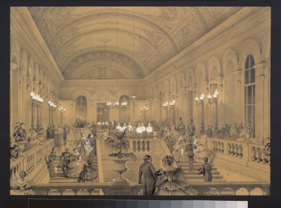 Trappen til Imperial Theatre Bolchoi Kammeny, i St. Petersburg. Kunstverk av Luigi Premazzi (1814-1891), akvarell og hvitt på papir, ca. 1850. Italiensk kunst av Luigi Premazzi