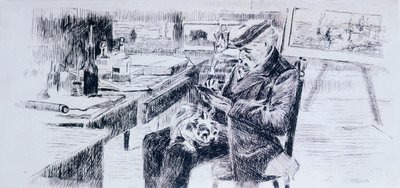 Portrett av maleren, Giovanni Fattori av Luigi Levi (1858-1860 - 1939), tegning av Luigi Levi
