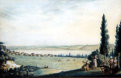 Fjern utsikt over byen Cospoli av Luigi (after) Mayer