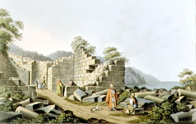 Ruiner av et gammelt tempel på Samos, plate 58 fra "Views in the Ottoman Dominions", pub. av R. Bowyer av Luigi (after) Mayer