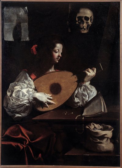 Lutspiller. Maleri (Vanite) av Luigi Miradori (1600-tallet) av Luigi Miradori