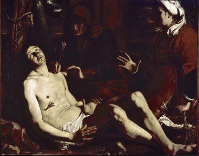 Den hellige Sebastian helbredet av de hellige kvinner (olje på lerret, ca. 1630) av Luigi Miradori