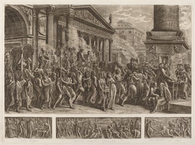 Asken til Trajan båret i et triumftog. av Luigi Ademollo