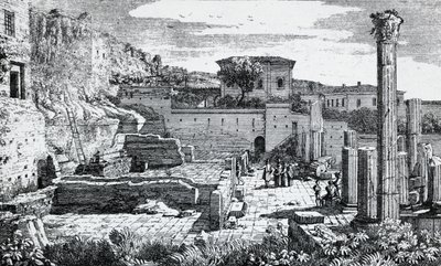 Ruinene av Vespasian-tempelet i Brescia, gravering av Louis Basiletti (1780-1860), Italia av Luigi Basiletti