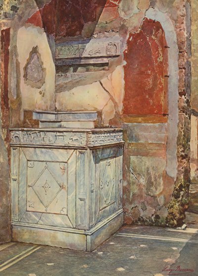 Pompeii: House of L Caecilius Jucundus, Lararium (farge litho) av Luigi Bazzani