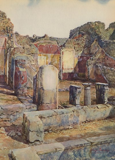 Pompeii: Interiør av huset i Regione IX, V Insula, N 18 (fargelitografi) av Luigi Bazzani