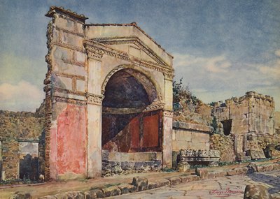 Pompeii: Grav med eksedra, Glassvasens grav og Girlander-graven (fargelitografi) av Luigi Bazzani