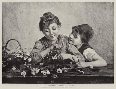 Italienske barn som arrangerer blomster av Luigi Bechi