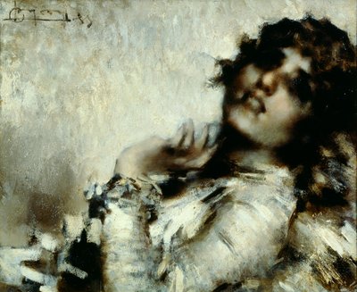 Portrett av en kvinne (olje på lerret) av Luigi Conconi