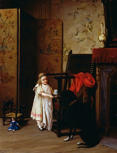Frokost for to, av Luigi Crosio (1835-1915), olje på panel, 42x32 cm av Luigi Crosio