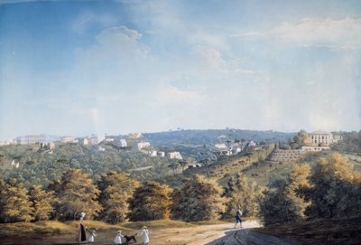 Capodimonte-høyden og villaer langs Ponti Rossi-veien (gouache) av Luigi Fergola