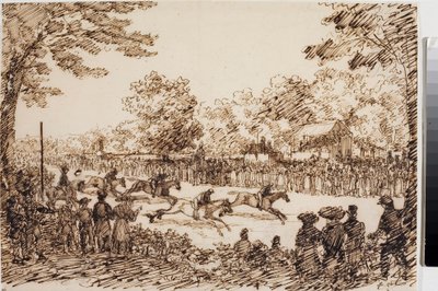 Hesteveddeløp (sannsynligvis festen San Giovanni a Firenze) (Ink, ca. 1825) av Luigi Garibbo