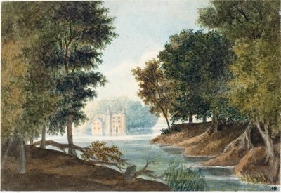 Landskap med elv og villa (akvarell, ca. 1825) av Luigi Garibbo