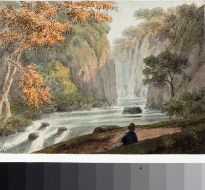 Landskap med elv og foss (akvarell, ca. 1825) av Luigi Garibbo