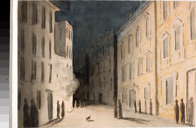Perspektiv av Strada Nuovissima i Genova (Akvarell, ca. 1825) av Luigi Garibbo