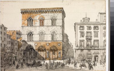 Utsikt over Orsanmichele kirke i Firenze (Akvarell, ca 1820) av Luigi Garibbo