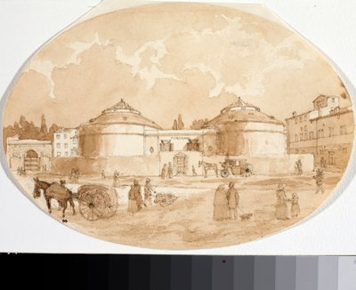 Utsikt over Porta al Prato-plassen i Firenze (blekk og akvarell av Luigi Garibbo
