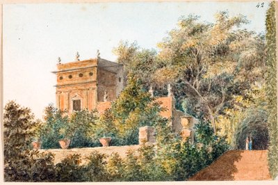 Utsikt over Villa Pallavicini delle Peschiere, Genova (akvarell, ca 1825) av Luigi Garibbo