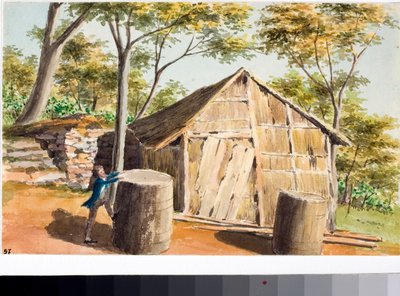 Utsikt over en hytte (akvarell, ca. 1823) av Luigi Garibbo