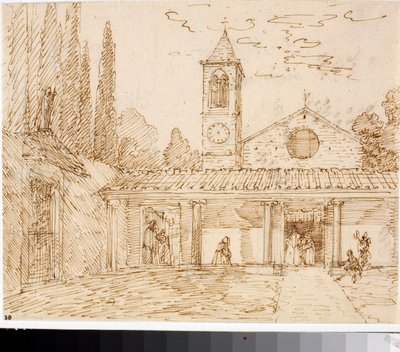 Utsikt over en kirke i renessansestil (blekktegning, ca. 1825) av Luigi Garibbo