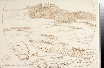 Utsikt over Monte Senario nær Firenze (Tegning, ca 1833) av Luigi Garibbo