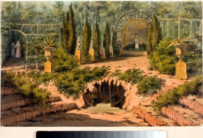 Utsikt over hagen til villaen Doria a Pegli nær Genova (Akvarell, ca. 1825) av Luigi Garibbo