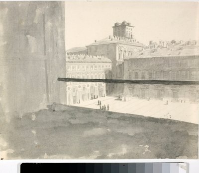 Utsikt over et torg fra et vindu, Italia (Lavis, ca 1825) av Luigi Garibbo